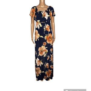 Janette fashion navy floral off shoulder maxi dress size L
